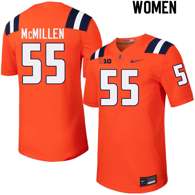 Women #55 TJ McMillen Illinois Fighting Illini College Football Jerseys Stitched-Orange